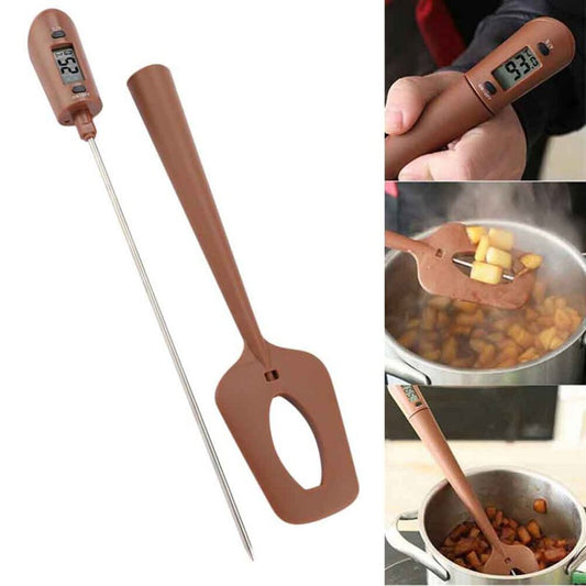 Double Use Silicone Scraper Spatula Cooking Food Thermometer