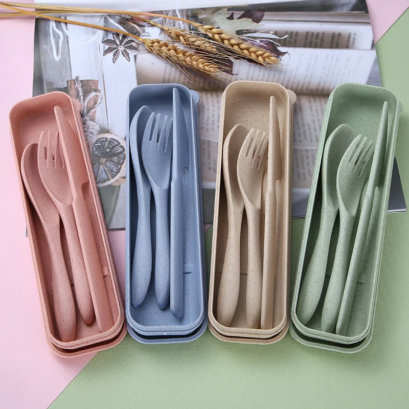 Wheat Straw Knife Fork Spoon Japan Style Student Dinnerware Sets