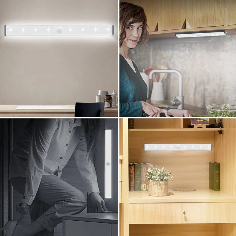 LED USB Charging Cabinet Light Magnetic Strip Closet Light Night Lamp With Motion Sensor For Kitchen Bedroom Home Lighting