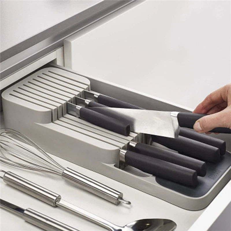 Knife Block Holder Plastic Cutlery Drawer Organizer