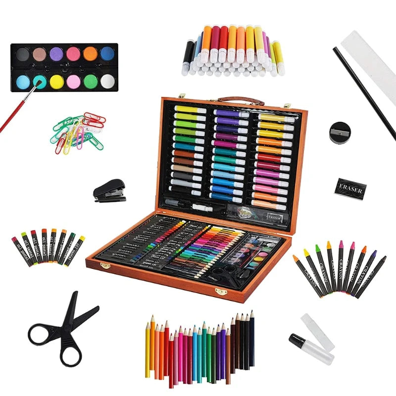 Portable Wooden Case with Oil Pastels Deluxe Artist Drawing Painting Set