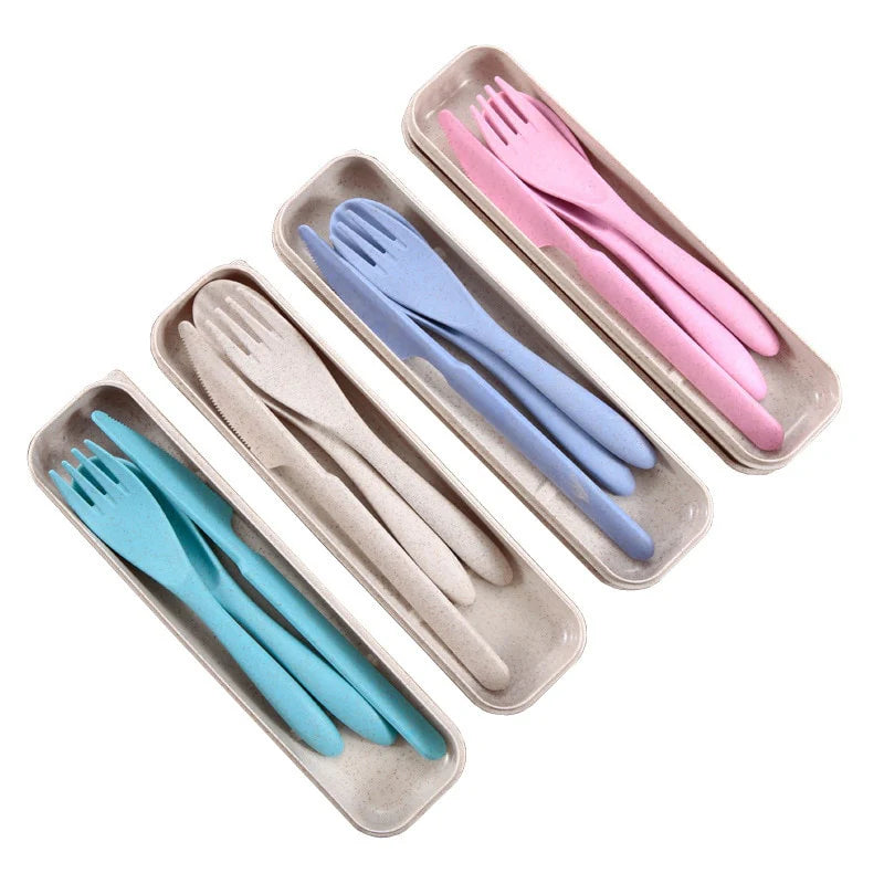 Wheat Straw Knife Fork Spoon Japan Style Student Dinnerware Sets