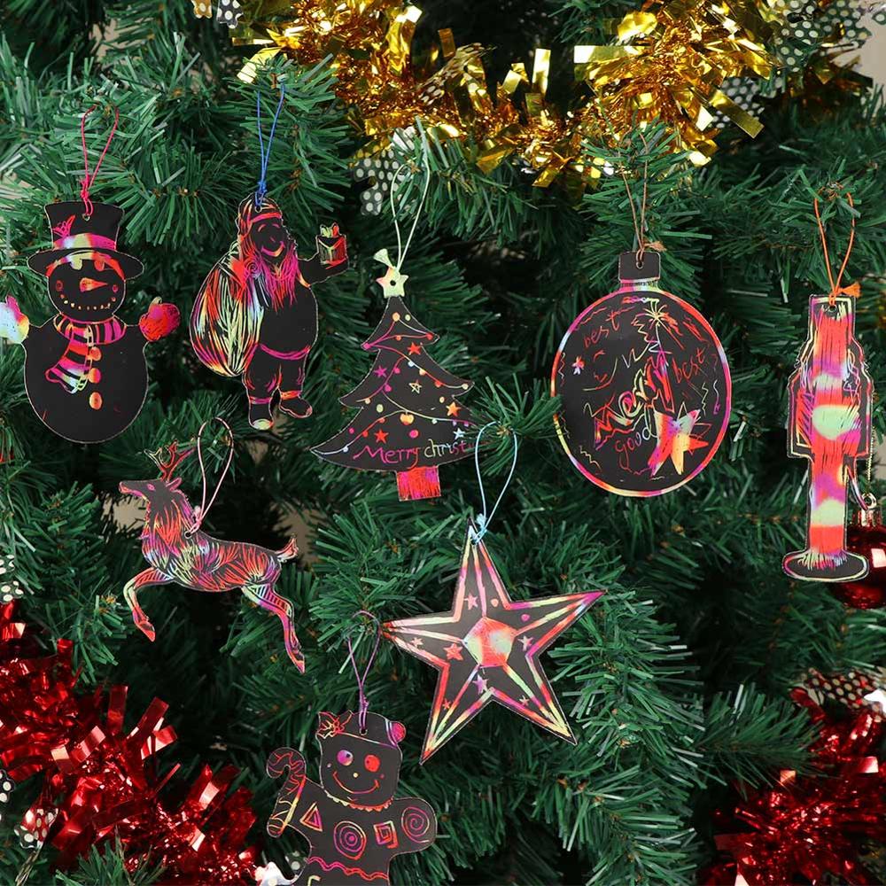 Christmas Tree Ornaments Scratch Art Paper Coloring Cards