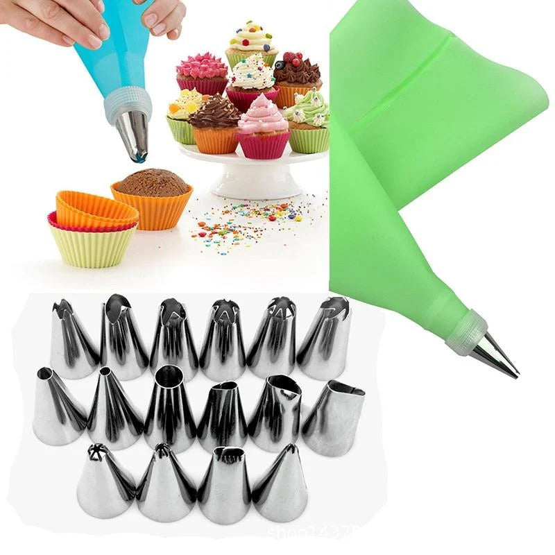 DIY Kitchen Silicone Pastry Bag, Icing Piping Nozzle Cream Tips & Reusable Pastry Bag Set