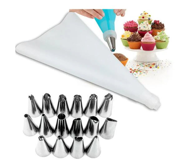 DIY Kitchen Silicone Pastry Bag, Icing Piping Nozzle Cream Tips & Reusable Pastry Bag Set